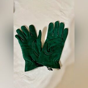 Vintage Grandote Green Suede Leather Gloves with warm plush lining Sz L